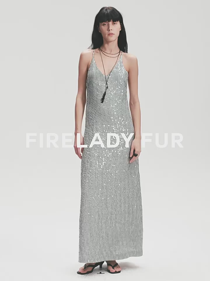 "Galaxy Trace" Linen Sequin Embroidery Dress Summer