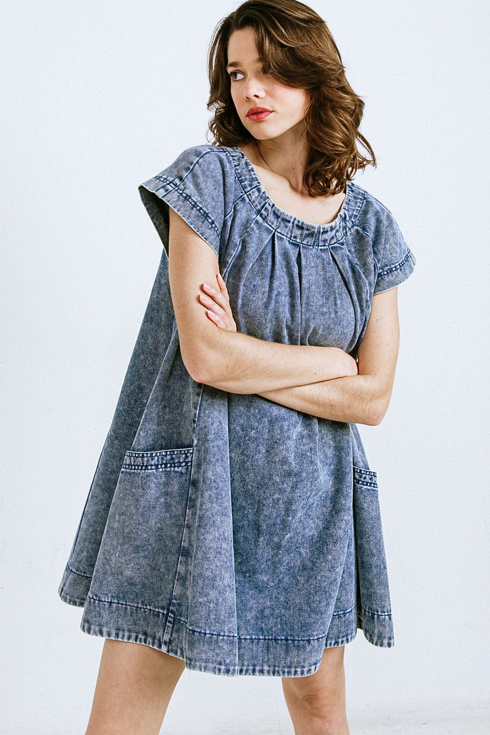 ALL ABOUT HER DENIM MINI DRESS - Mack & Harvie