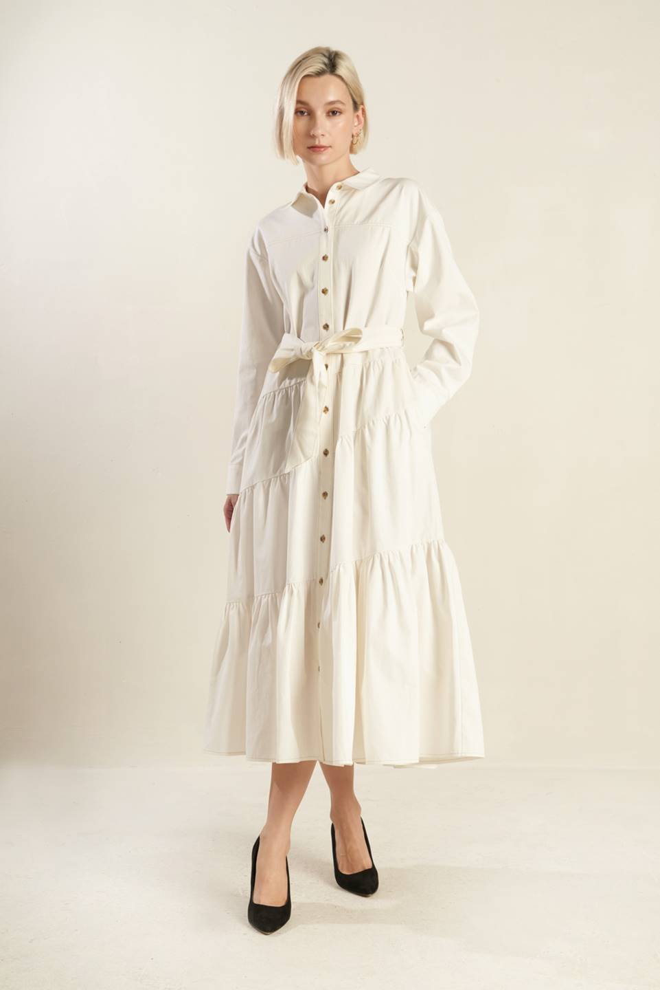 ANYTIME NOW WOVEN TWILL MIDI DRESS - Mack & Harvie
