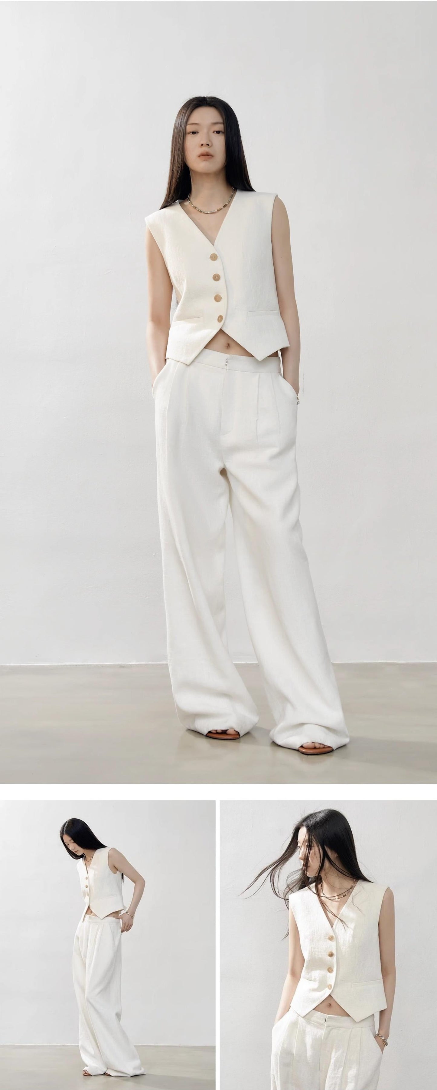 "Diary of an Old Friend" Customized Breathable Ramie Oversize Suit Vest Set