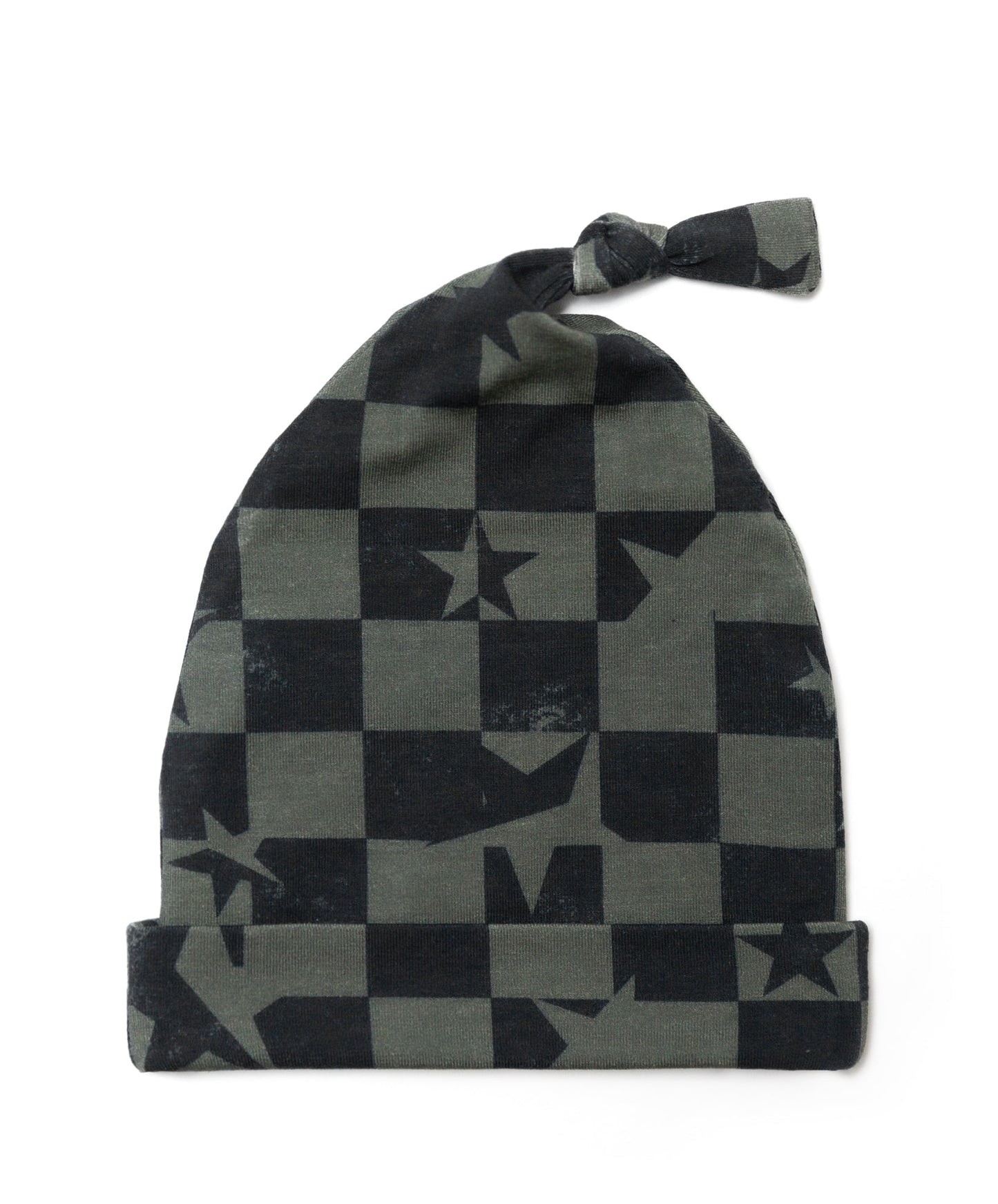 Olive Checkered Star Knotted Beanie