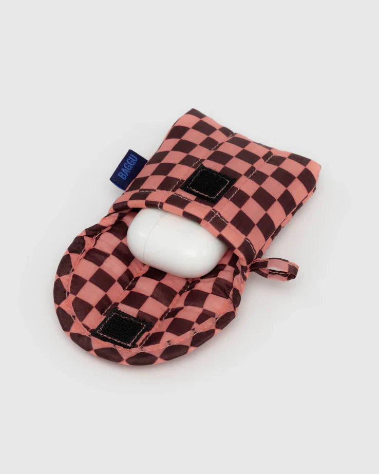 Baggu Puffy Earbuds Case - Pink Brown Check