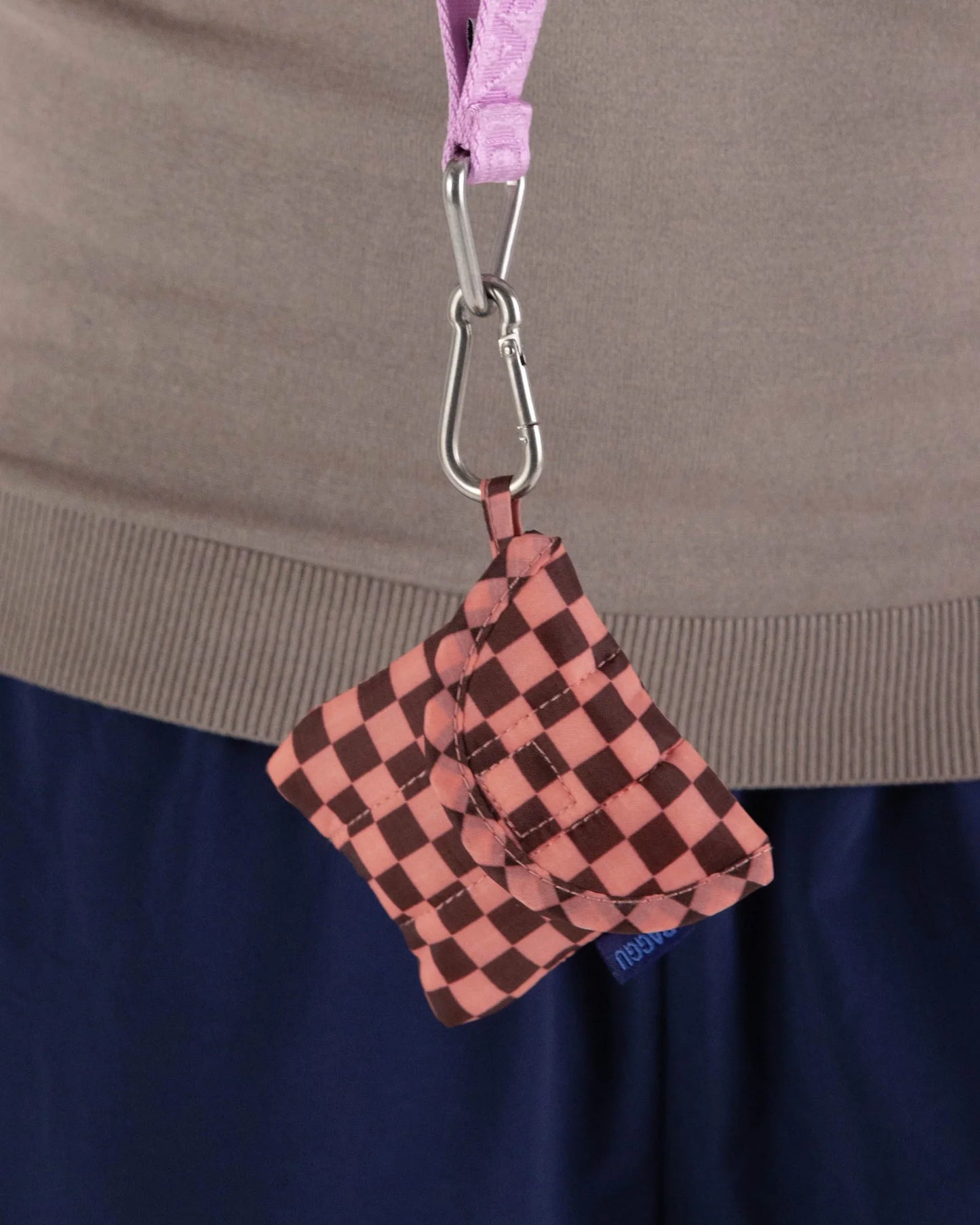 Baggu Puffy Earbuds Case - Pink Brown Check