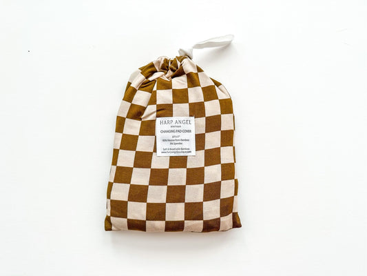 Bamboo Changing Pad Cover - Toffee Checkered - Mack & Harvie
