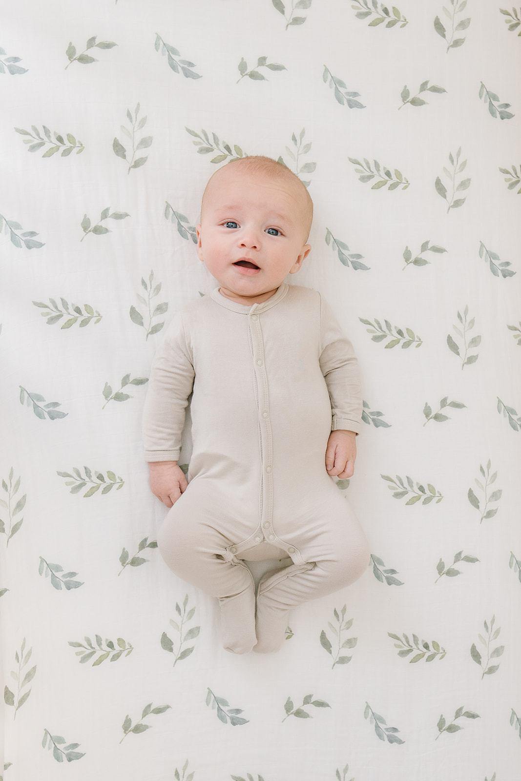 Bamboo Fitted Crib Sheet - Green Leaves - Mack & Harvie