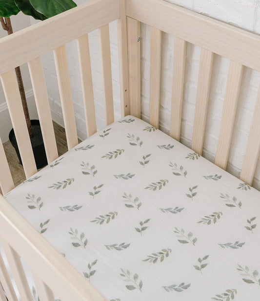 Bamboo Fitted Crib Sheet - Green Leaves - Mack & Harvie