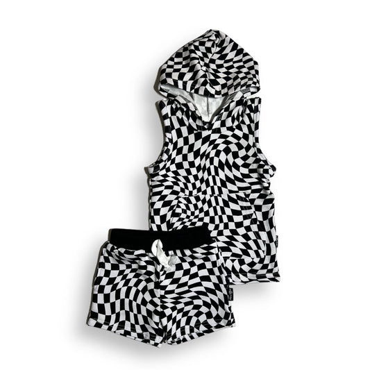 BAMBOO HOODIE TANK - Black Dizzy Check - Mack & Harvie