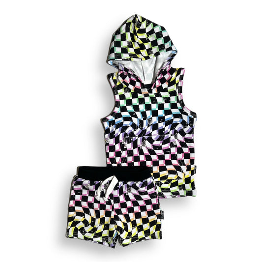 BAMBOO HOODIE TANK - Neon Dizzy Check - Mack & Harvie