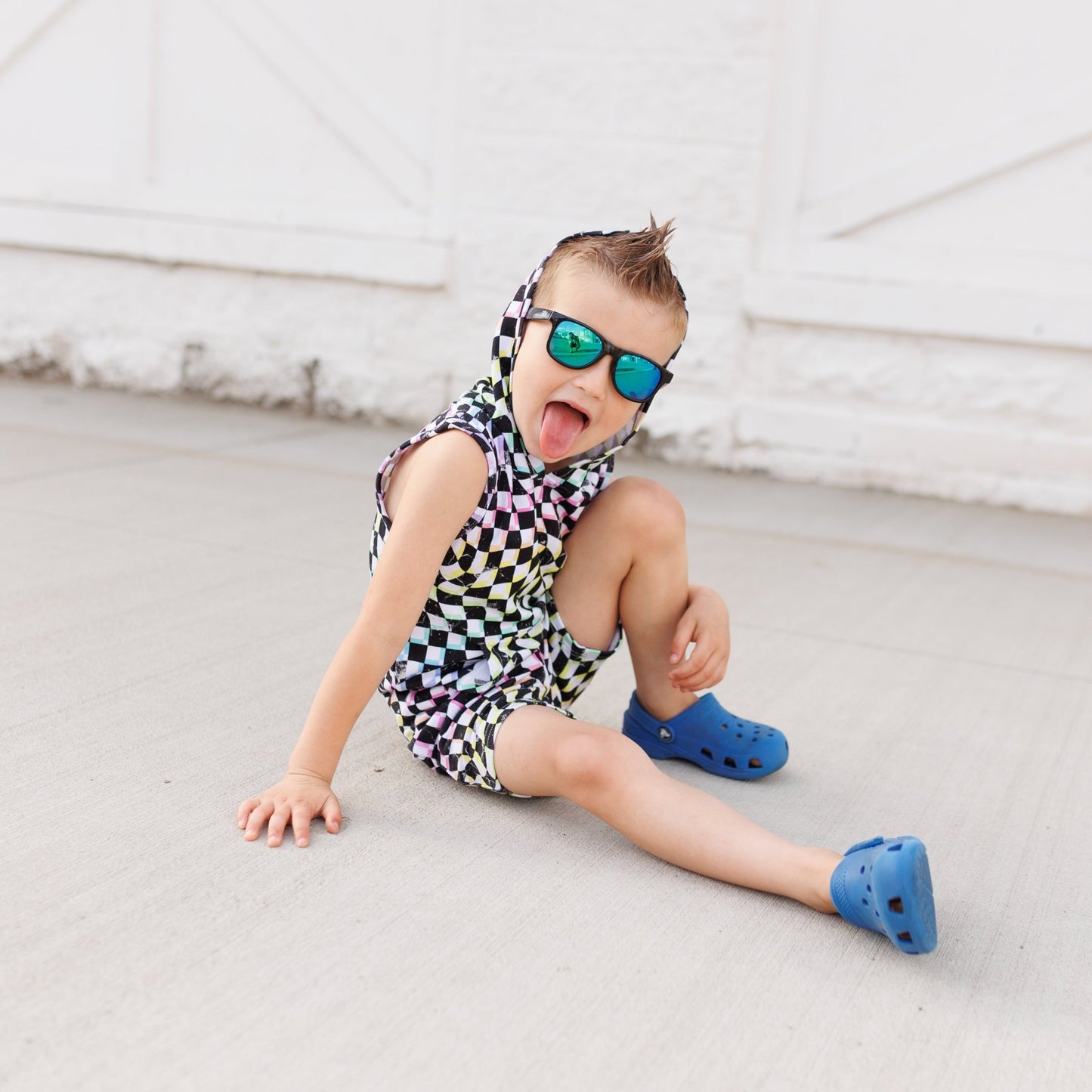 BAMBOO HOODIE TANK - Neon Dizzy Check - Mack & Harvie