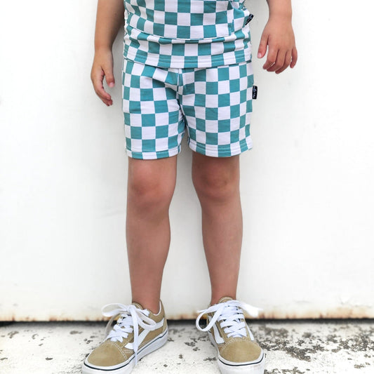 BAMBOO JOGGER SHORTS - Sage Check - Mack & Harvie