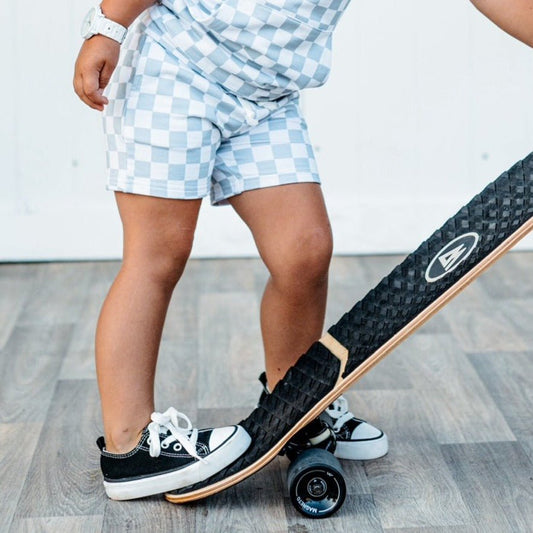 BAMBOO JOGGER SHORTS - Stone Check - Mack & Harvie