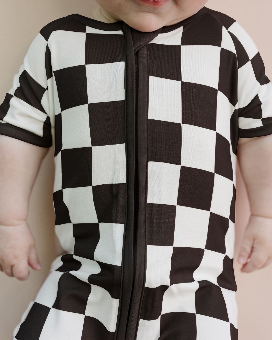 Bamboo Shorty Romper | Black Checkered - Mack & Harvie