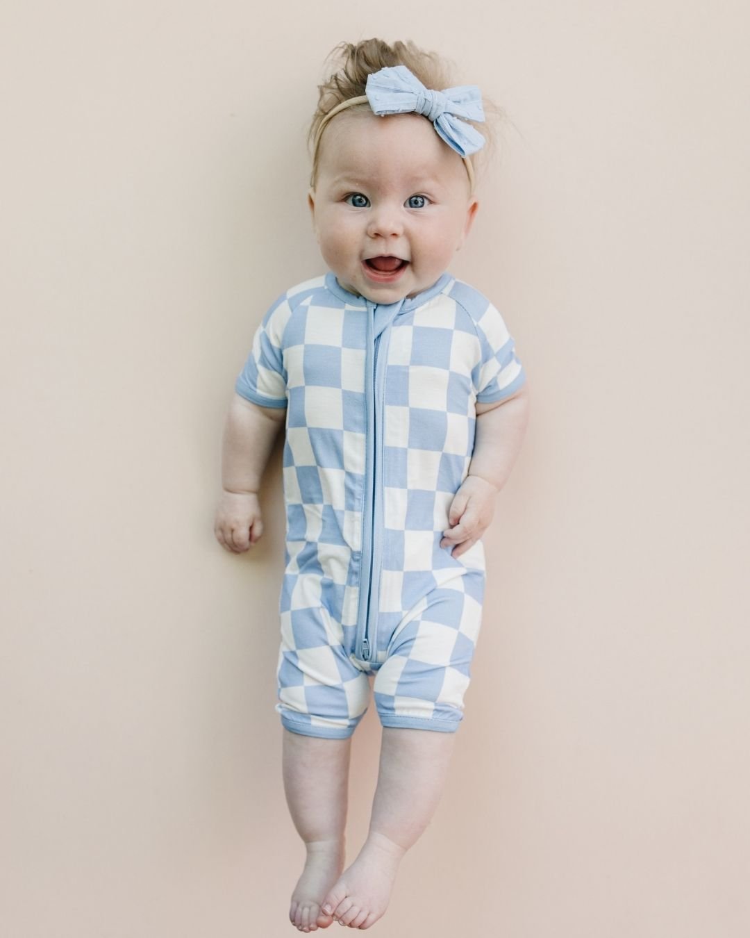 Bamboo Shorty Romper | Blue Checkered - Mack & Harvie