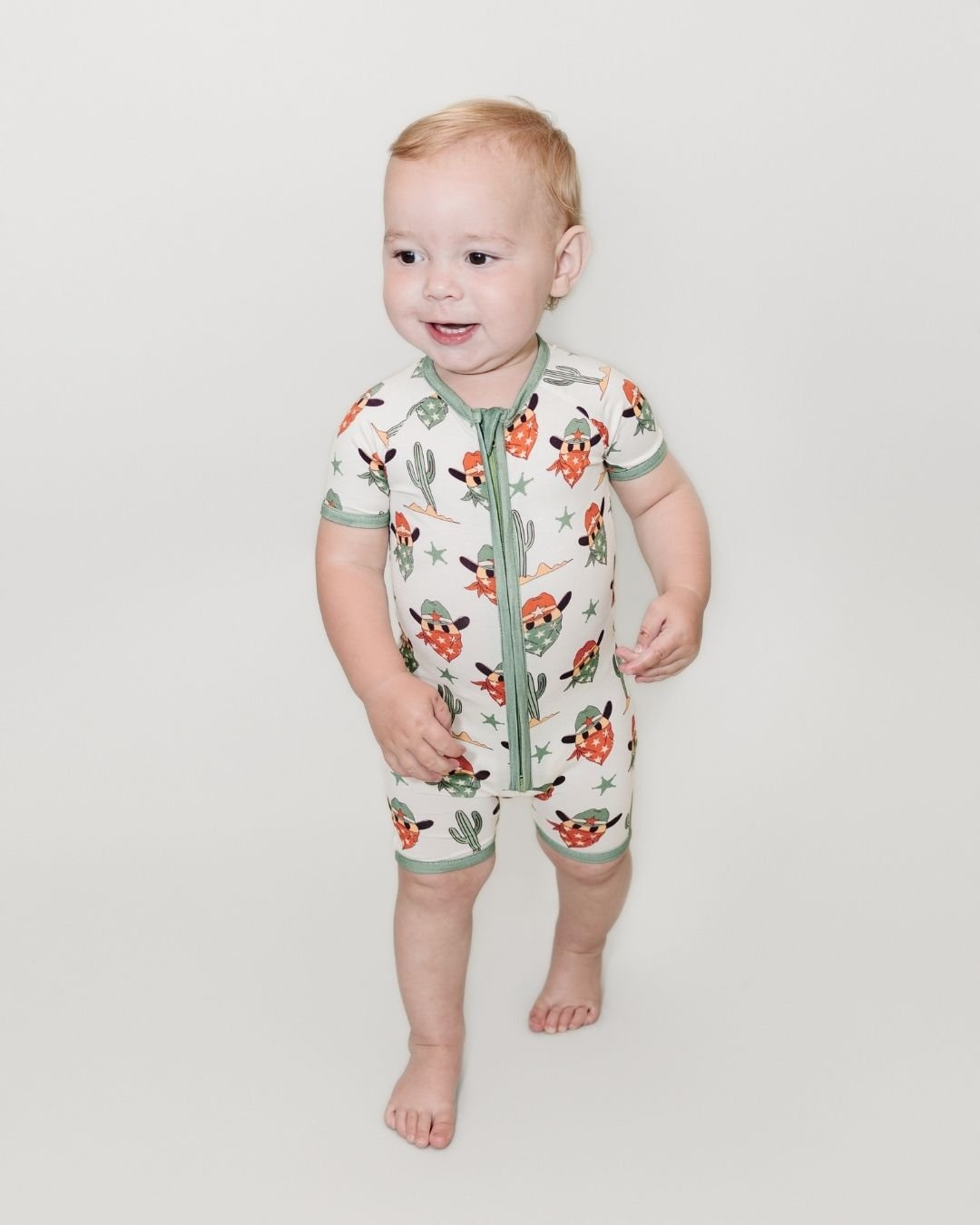 Bamboo Shorty Romper | Smiley Cowboy - Mack & Harvie