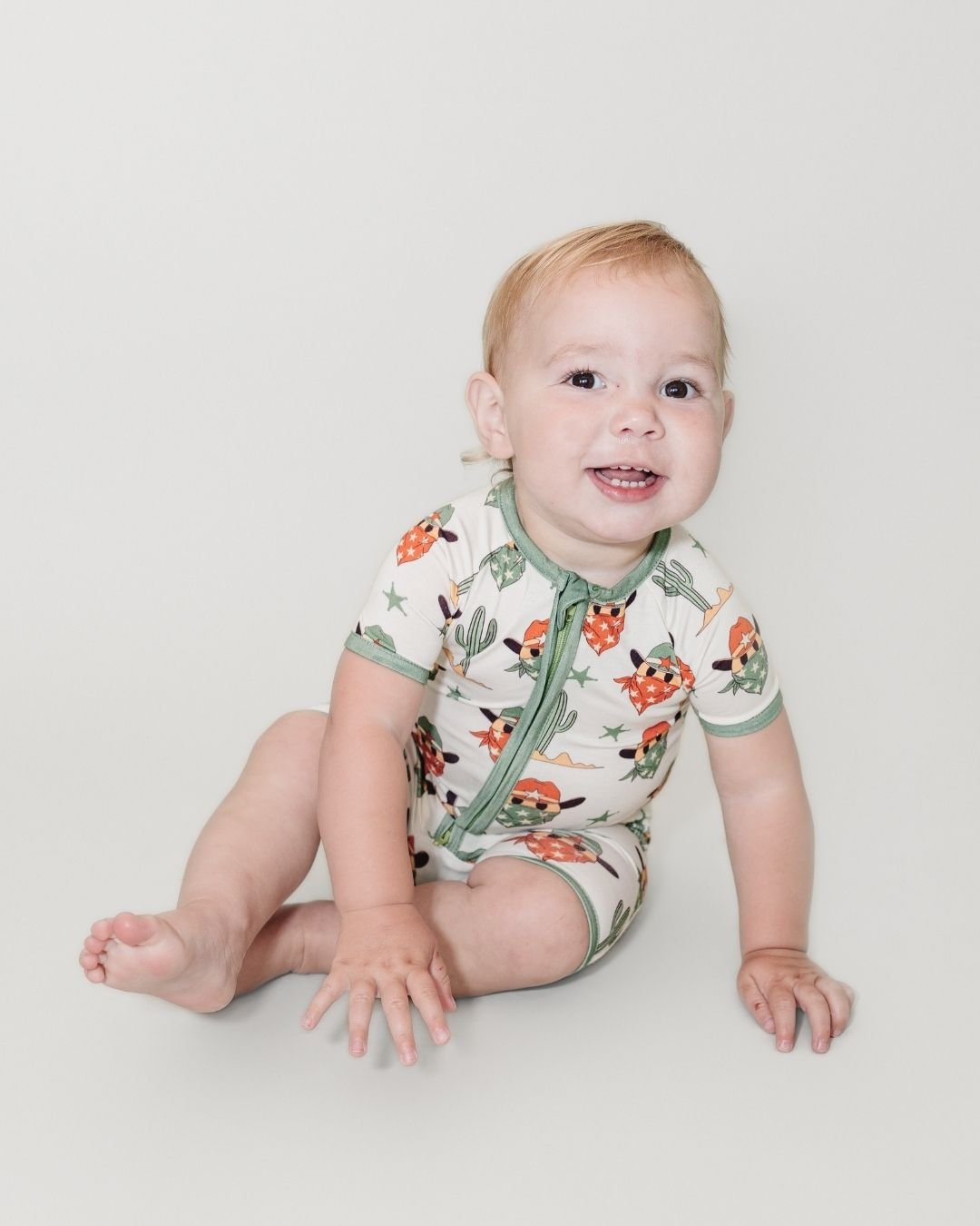 Bamboo Shorty Romper | Smiley Cowboy - Mack & Harvie