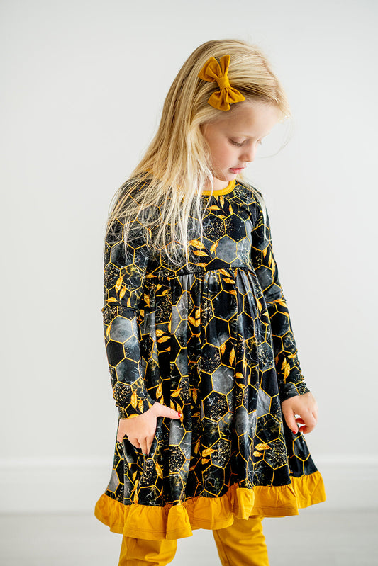 Midnight Honey | Toddler & Girls Bamboo Ruffle Twirl Dress
