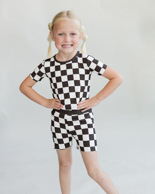 Bamboo Two Piece Shorts Set | Black Checkered - Mack & Harvie