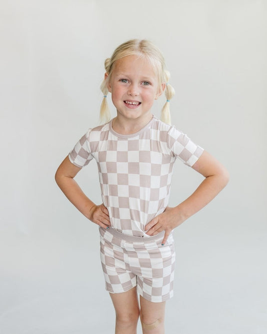 Bamboo Two Piece Shorts Set | Latte Checkered - Mack & Harvie