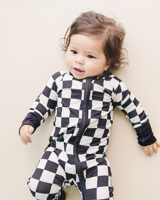 Bamboo Zip Romper | Black Checkered - Mack & Harvie