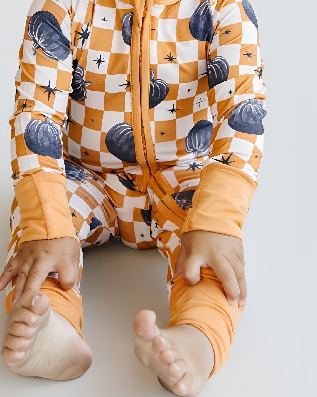 Bamboo Zip Romper | Checkered Pumpkin - Mack & Harvie