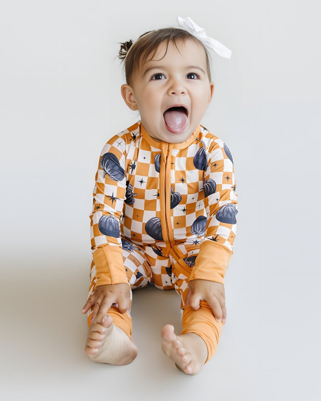 Bamboo Zip Romper | Checkered Pumpkin - Mack & Harvie