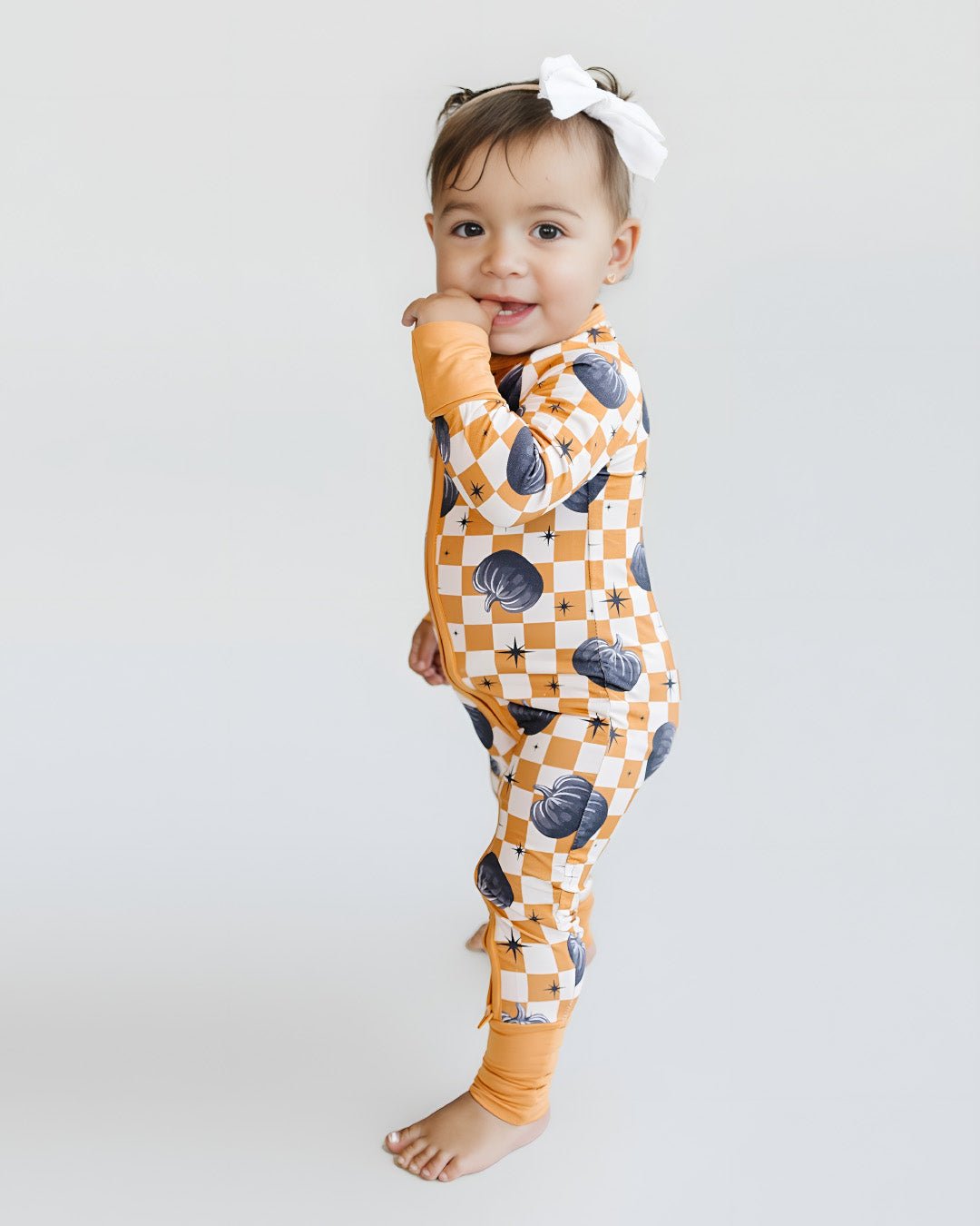 Bamboo Zip Romper | Checkered Pumpkin - Mack & Harvie