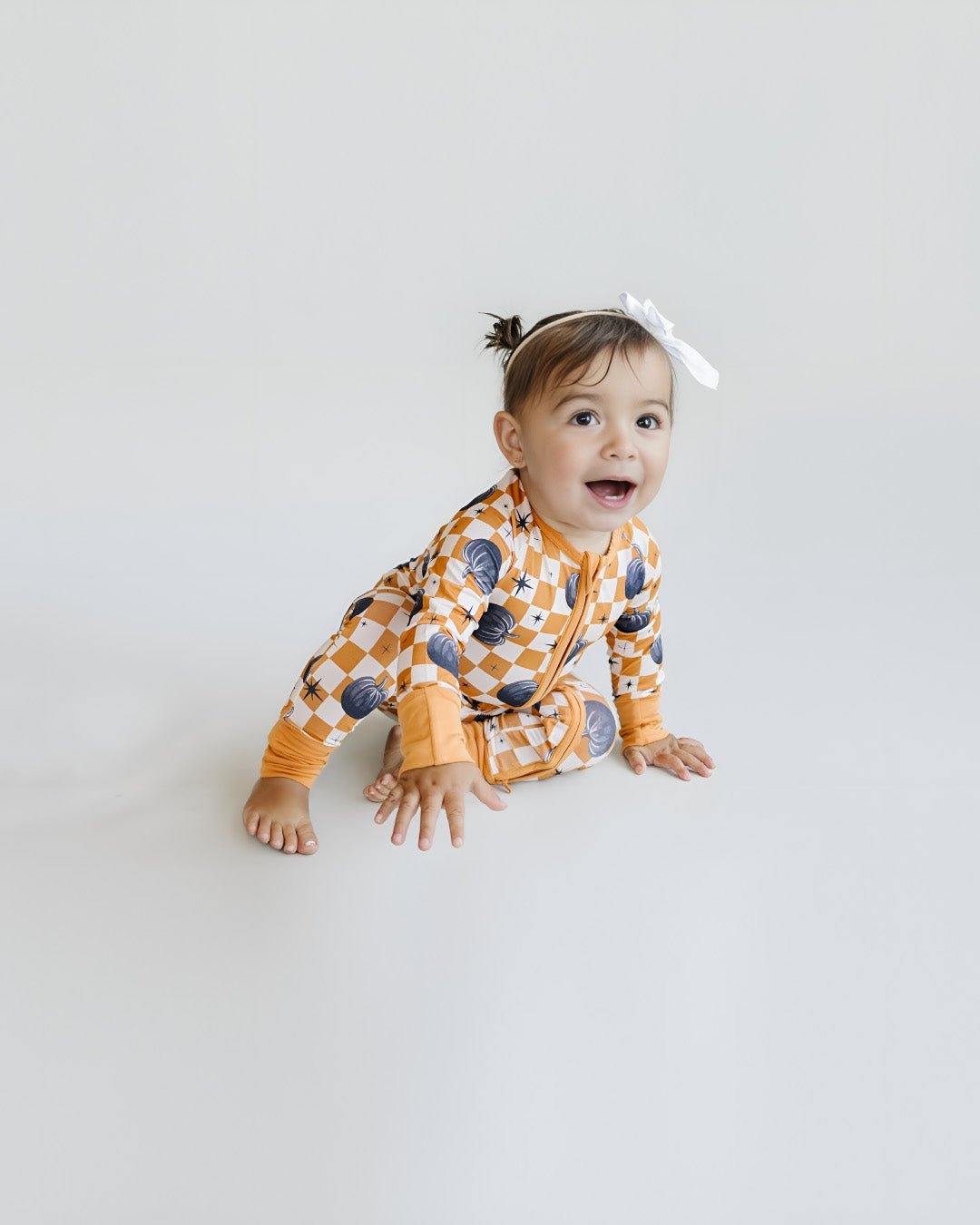 Bamboo Zip Romper | Checkered Pumpkin - Mack & Harvie