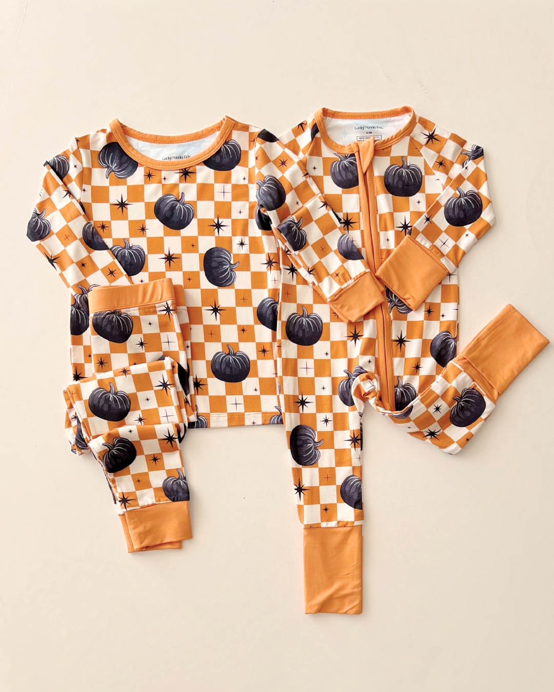 Bamboo Zip Romper | Checkered Pumpkin - Mack & Harvie