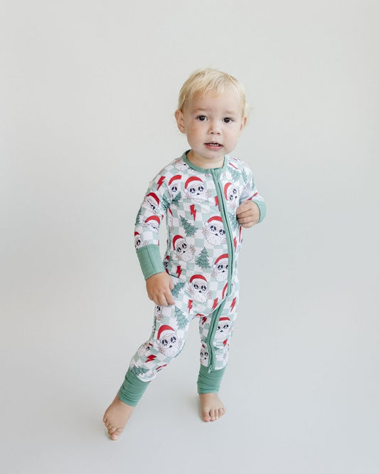 Bamboo Zip Romper | Checkered Santa - Mack & Harvie