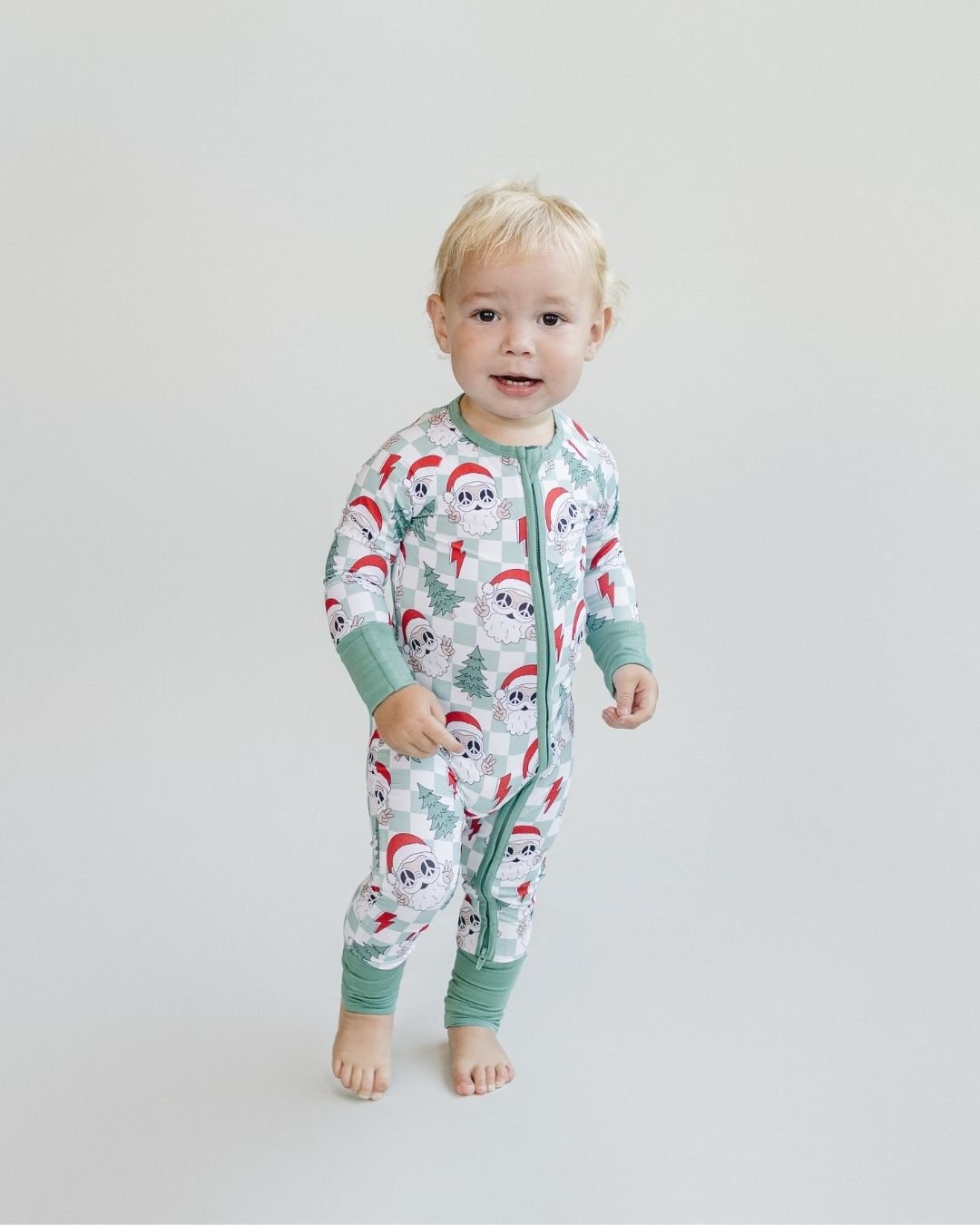 Bamboo Zip Romper | Checkered Santa - Mack & Harvie