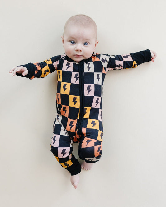 Bamboo Zip Romper | Colorful Checks & Bolts - Mack & Harvie