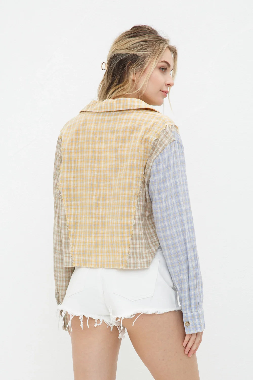 Mixed Plaid Button Up