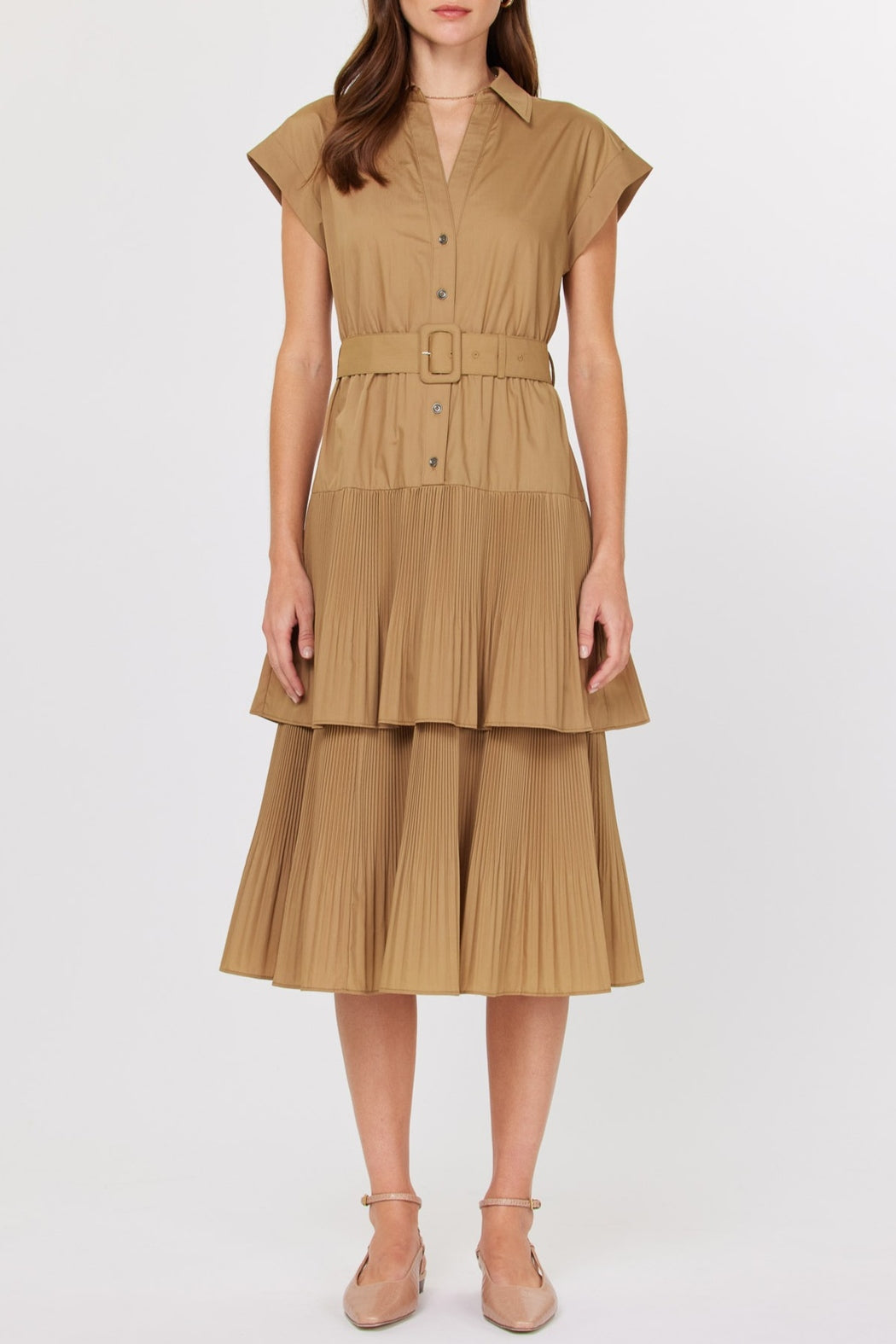 Belted Front Button Dress