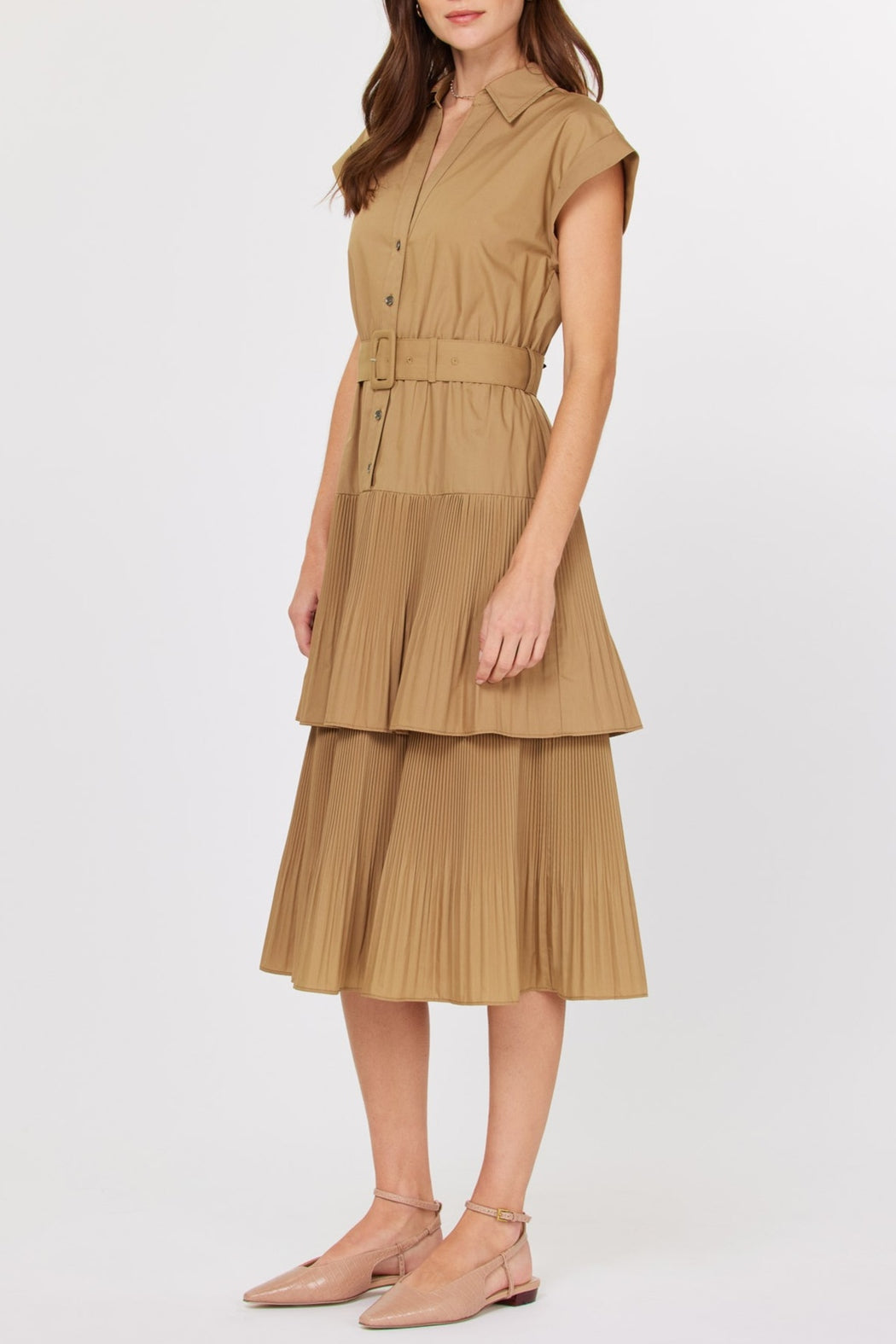 Belted Front Button Dress