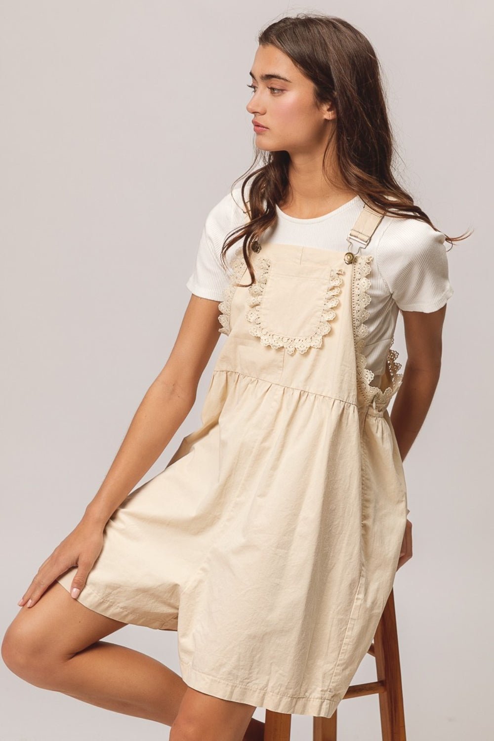 BiBi Back Patch Pocket Lace Trim Rompers - Mack & Harvie