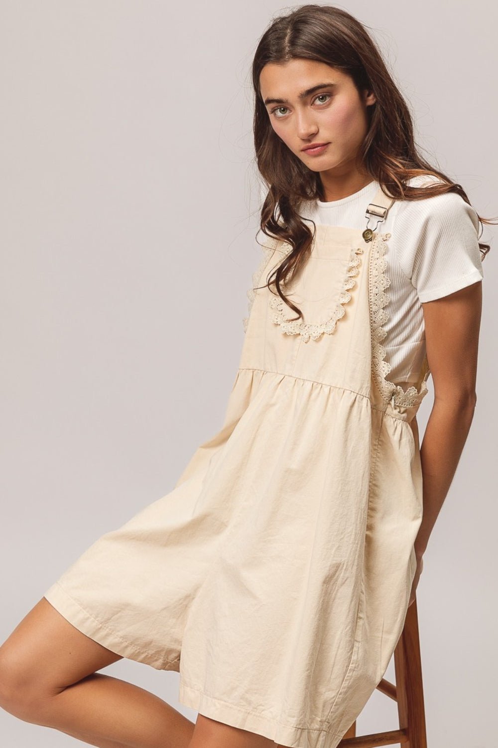 BiBi Back Patch Pocket Lace Trim Rompers - Mack & Harvie