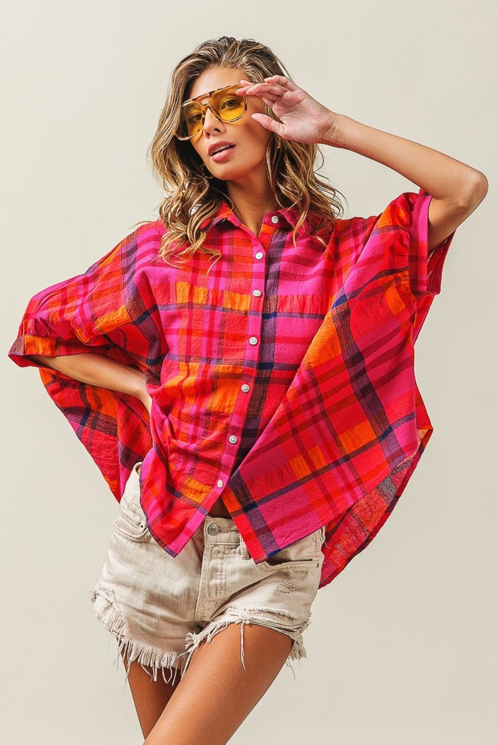 BiBi Button Up Dolman Sleeve Plaid Shirt - Mack & Harvie