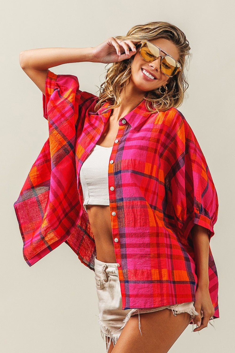 BiBi Button Up Dolman Sleeve Plaid Shirt - Mack & Harvie