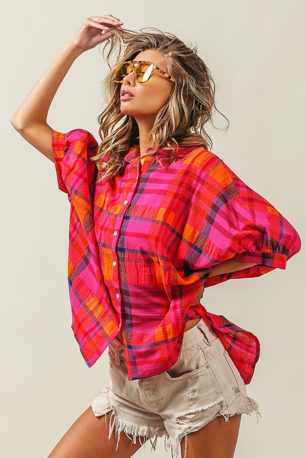 BiBi Button Up Dolman Sleeve Plaid Shirt - Mack & Harvie
