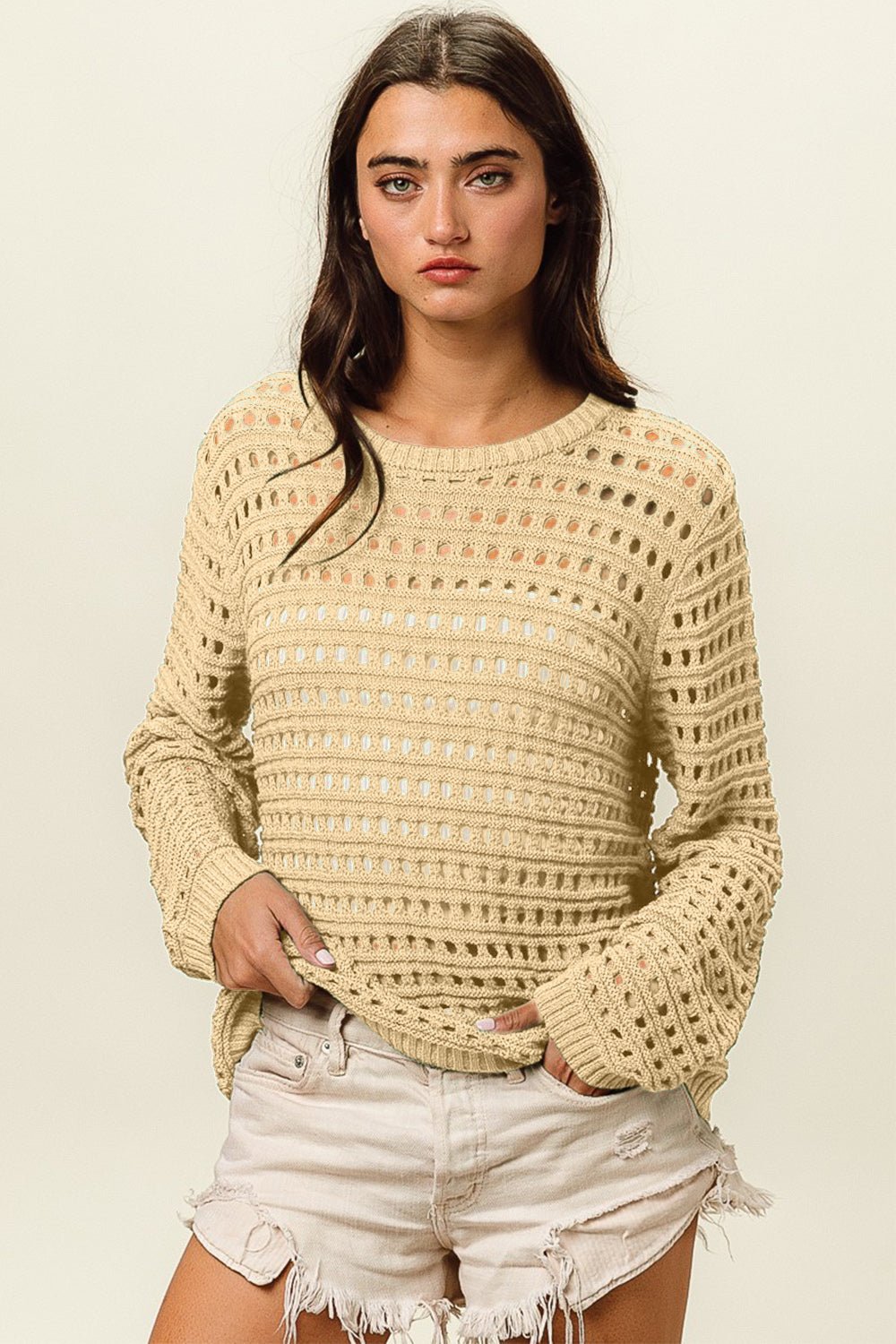BiBi Round Neck Openwork Knit Cover Up - Mack & Harvie