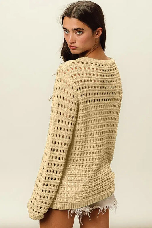 BiBi Round Neck Openwork Knit Cover Up - Mack & Harvie