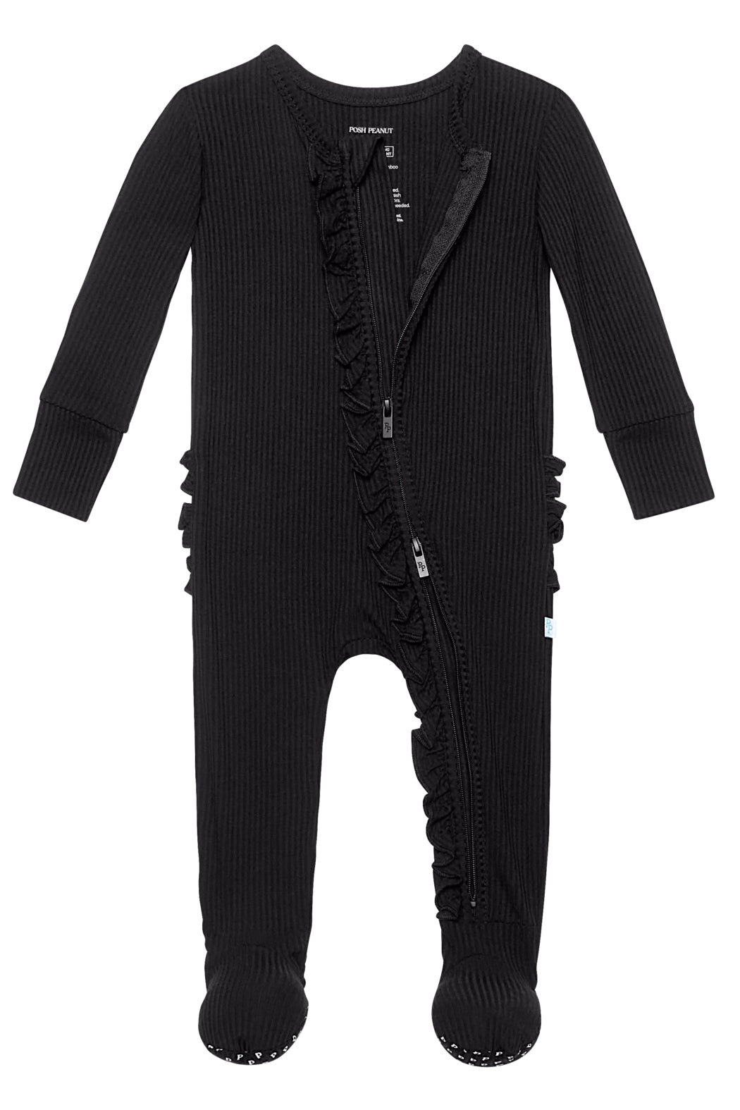 Black Ribbed Ruffle Zipper Footie