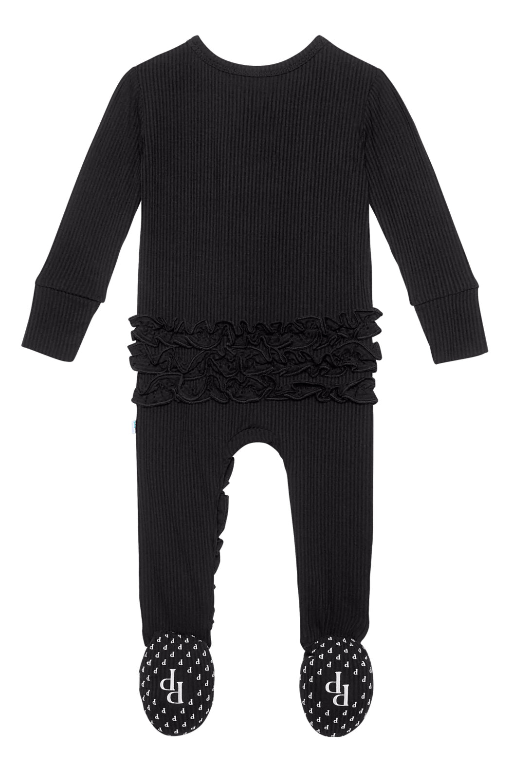 Black Ribbed Ruffle Zipper Footie