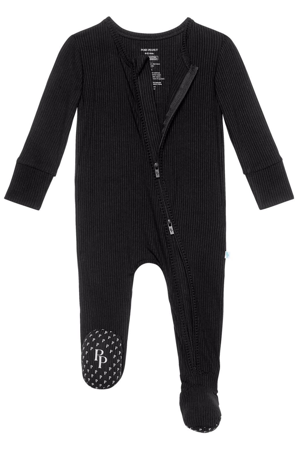 Black Ribbed Zipper Footie