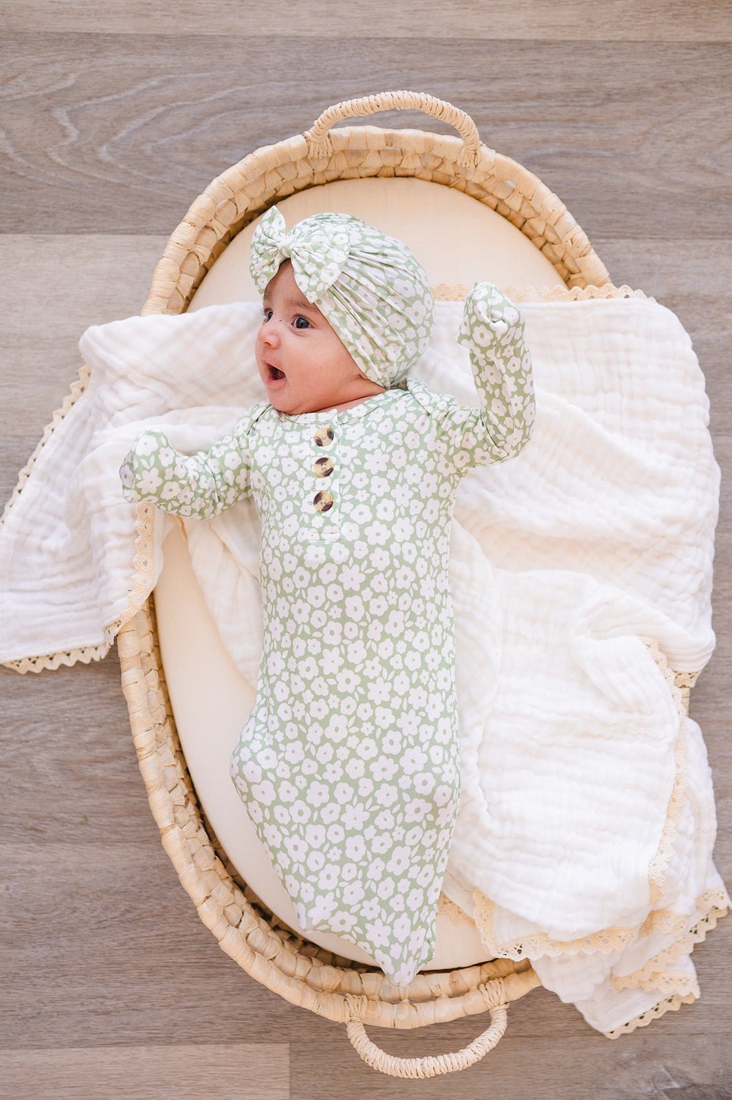 Bow Turban Hat - Sage Ditsy Floral - Mack & Harvie