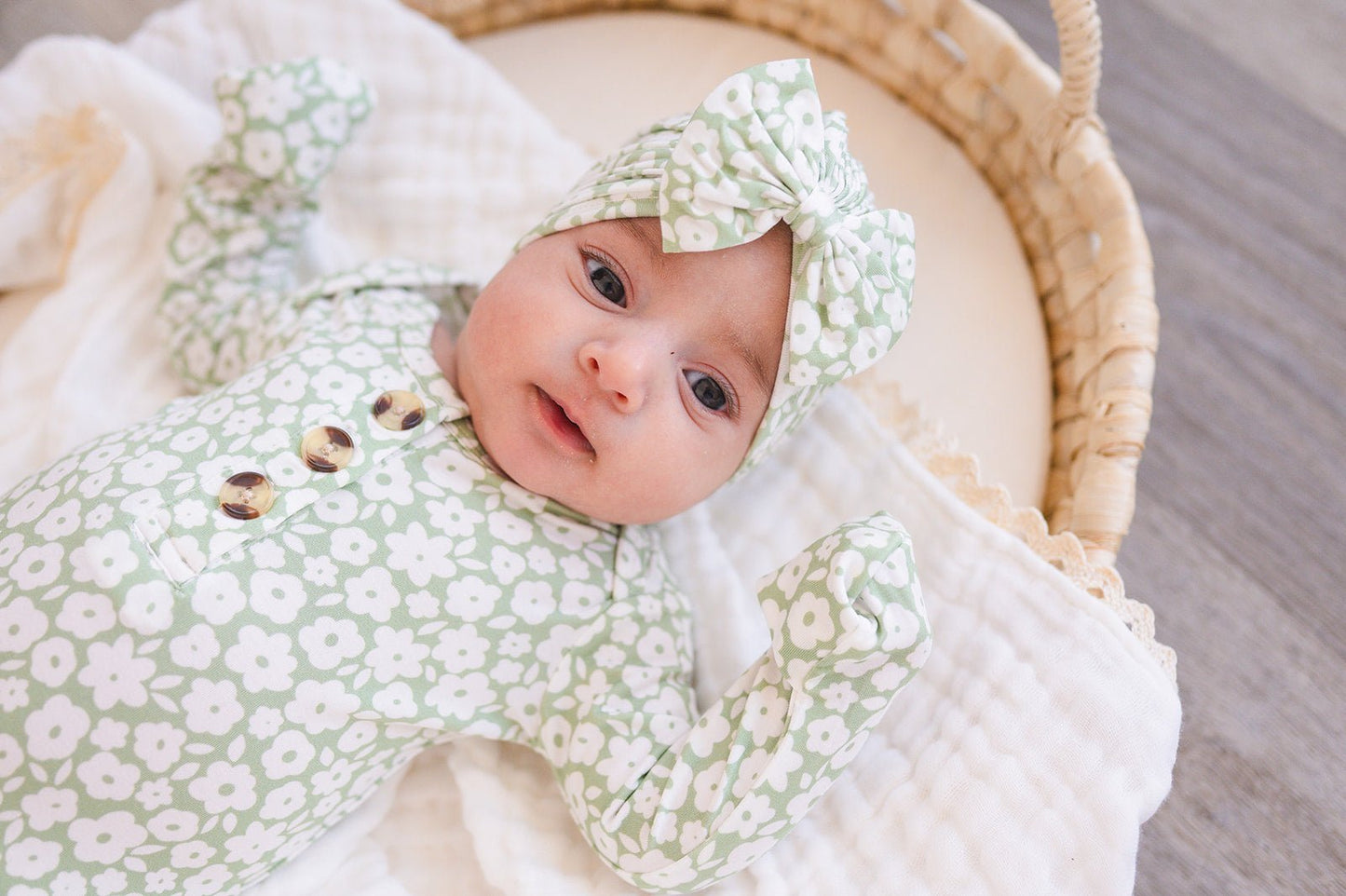 Bow Turban Hat - Sage Ditsy Floral - Mack & Harvie