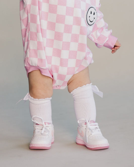 Bubble Romper | Checkered Smiley Pink - Mack & Harvie