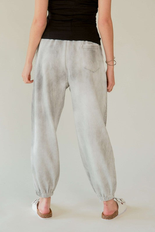 Rhinestone Elastic Waist Joggers
