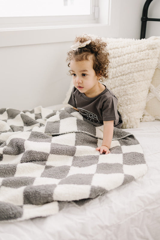 Charcoal Checkered Plush Blanket - Mack & Harvie