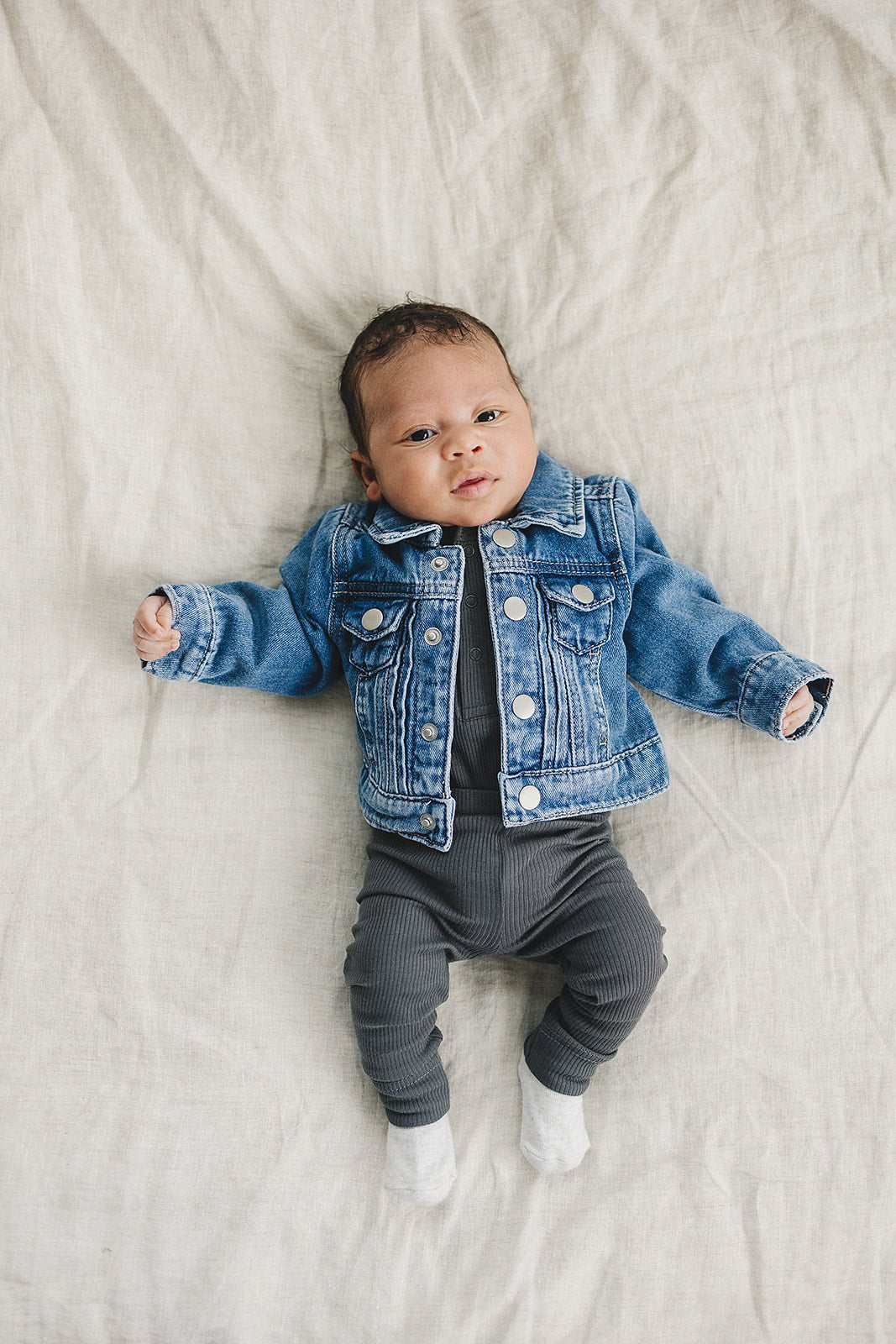 Charcoal Organic Snap Long Sleeve Ribbed Bodysuit - Mack & Harvie